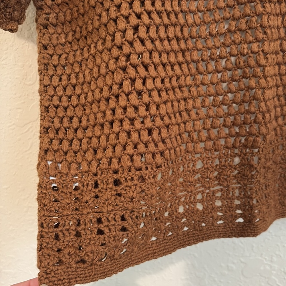 Vintage 90s/Y2K NWT Brown Crochet Cropped Cardigan Top✨ - Picture 5 of 6